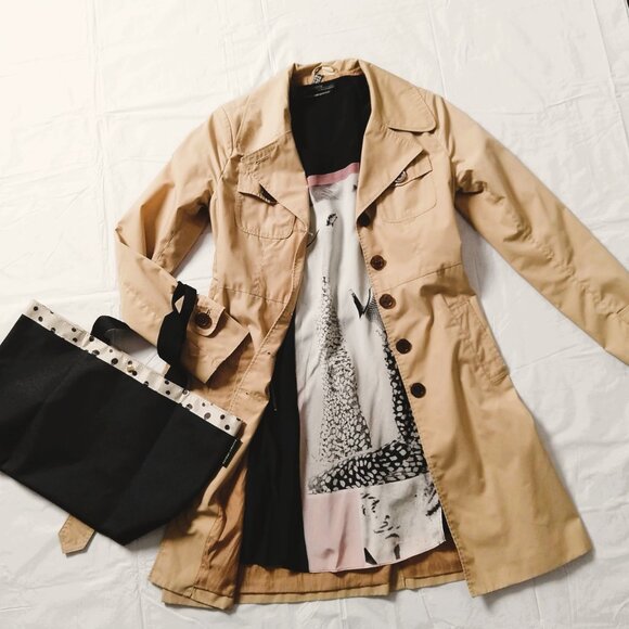 Tsumori Chisato Black Canvas Tote, 5 Organizer Pockets, Signature Cat Dot Print - Picture 9 of 9